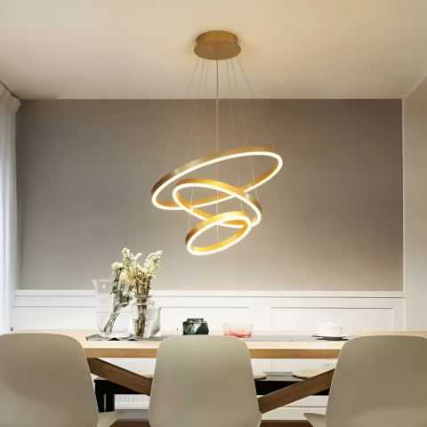 Lustra LED suspendata cu telecomanda ELIZABETH, 85W, 3 Cercuri, lumina Rece/Calda/Neutra, Dimabila, Auriu Lucios, Inaltime Reglabila [3]