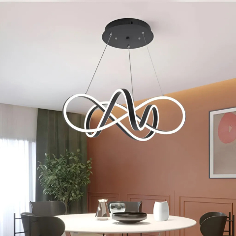 Lustre LED Moderne - Lustra LED suspendata cu telecomanda INFINITY HALO 69W, lumina Rece/Calda/Neutra, Dimabila, Negru, Inaltime Reglabila