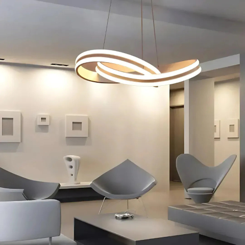 Iluminat Smart Home - Lustra LED suspendata cu telecomanda INFINITY LOOP 120W, lumina Rece/Calda/Neutra, Dimabila, Alb, Inaltime Reglabila