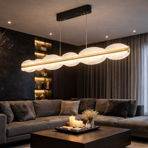 Iluminat Smart Home - Lustra LED suspendata cu Telecomanda ISOTTA 105W, lumina Rece/Calda/Neutra 3000K/4000K/6000K, Dimabila,Inaltime Reglabila, Negru si Argintiu, Metal si Cristal