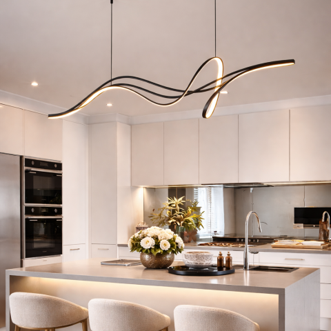 Lustre LED Moderne - Lustra LED suspendata cu telecomanda LIBRE, 42W, lumina Rece/Calda/Neutra, Dimabila, Negru, Inaltime Reglabila