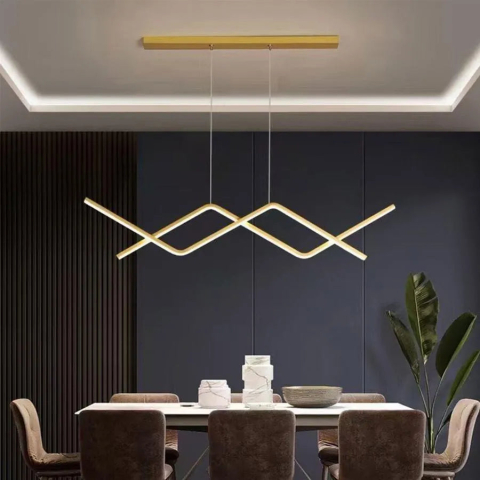 Lustre LED Moderne - Lustra LED suspendata cu telecomanda NAOMI 72W, Liniara, lumina Rece/Calda/Neutra, Dimabila, Auriu Lucios , Inaltime Reglabila