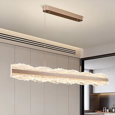 Lampi, Aplice si Corpuri de iluminat Smart - Lustra LED suspendata cu telecomanda NIVALIS 55W, Lungime 120cm, lumina Rece/Calda/Neutra, Dimabila,Inaltime Reglabila, Auriu