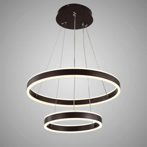 Lustre LED Moderne - Lustra LED suspendata cu telecomanda OLATHE 180W, 2 Cercuri, lumina Rece/Calda/Neutra, Dimabila, Maro, Inaltime Reglabila