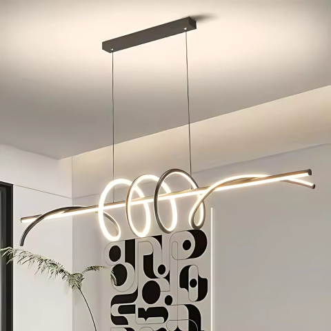 Lustre LED Moderne - Lustra LED suspendata cu telecomanda RIBBON 64W, Liniara, lumina Rece/Calda/Neutra, Dimabila, Negru, Inaltime Reglabila