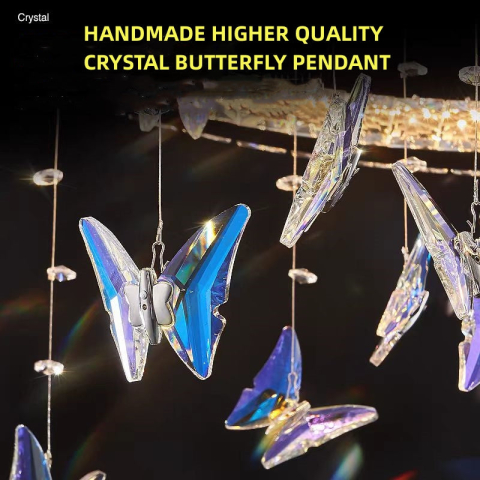 Lustra LED suspendata cu telecomanda si cristal 36W, 2 Cercuri, lumina Rece/Calda/Neutra, Dimabila, Crom Lucios, Inaltime Reglabila [1]