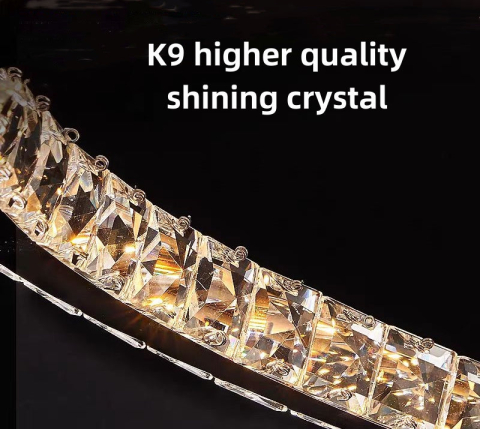 Lustra LED suspendata cu telecomanda si cristal 36W, 2 Cercuri, lumina Rece/Calda/Neutra, Dimabila, Crom Lucios, Inaltime Reglabila [3]