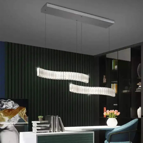 Lustre LED Moderne - Lustra LED suspendata cu telecomanda si cristal MERVE 24W, lumina Rece/Calda/Neutra, Dimabila, Crom Lucios, Inaltime Reglabila