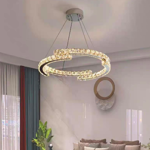 Lustre LED Moderne - Lustra LED suspendata cu telecomanda si cristal MIA Yonca, 34W, 1 Cerc, lumina Rece/Calda/Neutra, Dimabila, Crom Lucios