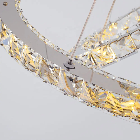 Lustra LED suspendata cu telecomanda si cristal PRISM LUMINIS 78.3W, 3 Cercuri, lumina Rece/Calda/Neutra, Dimabila, Argintiu, Inaltime Reglabila [1]