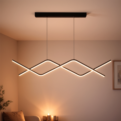 Lustre LED Moderne - Lustra LED suspendata cu telecomanda ZIGZAG 27W, lumina Rece/Calda/Neutra, Dimabila, Negru, Inaltime Reglabila