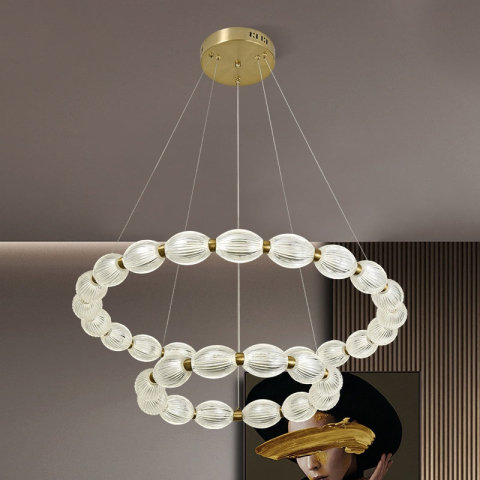 Lustre LED Moderne - Lustra LED suspendata FAUSTO, 83W, lumina Rece/Calda/Neutra, Inaltime Reglabila, Auriu