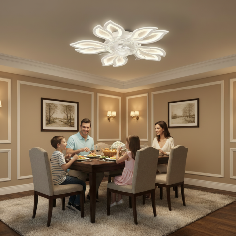 Lustra LED Ventilator ANEMO cu Telecomanda, 30W, D61cm, Lumina Rece/Neutra/Calda, Metal si Plastic, Alb [2]