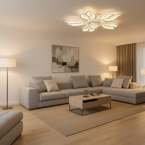 Lustra LED Ventilator ANEMO cu Telecomanda, 30W, D61cm, Lumina Rece/Neutra/Calda, Metal si Plastic, Alb [1]