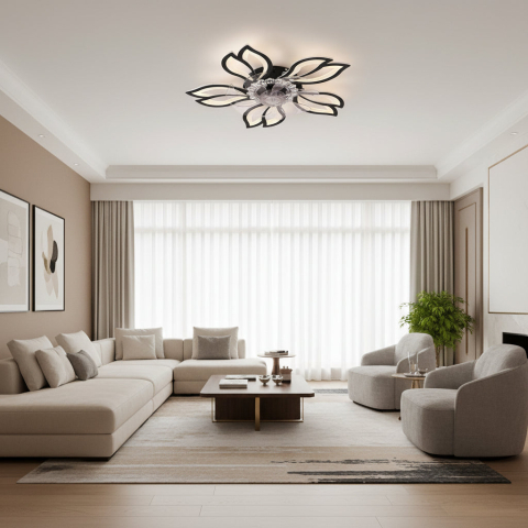 Lustre LED Moderne - Lustra LED Ventilator ANEMO cu Telecomanda, 30W, D61cm, Lumina Rece/Neutra/Calda, Metal si Plastic, Negru