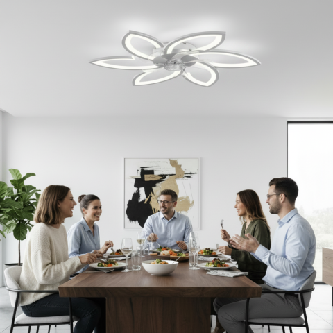 Lustra LED Ventilator ANEMO cu Telecomanda, 36W, D76.5cm, Lumina Rece/Neutra/Calda, Metal si Plastic, Alb [2]