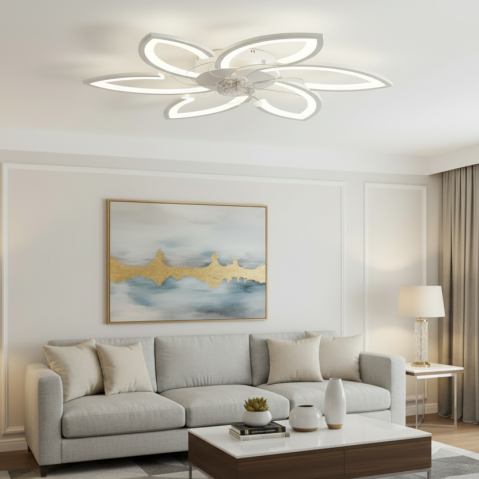 Lustre LED Moderne - Lustra LED Ventilator ANEMO cu Telecomanda, 36W, D76.5cm, Lumina Rece/Neutra/Calda, Metal si Plastic, Alb