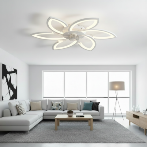 Lustra LED Ventilator ANEMO cu Telecomanda, 36W, D76.5cm, Lumina Rece/Neutra/Calda, Metal si Plastic, Alb [1]