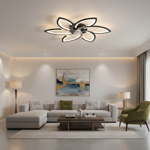 Lustre LED Moderne - Lustra LED Ventilator ANEMO cu Telecomanda, 36W, D76.5cm, Lumina Rece/Neutra/Calda, Metal si Plastic, Negru