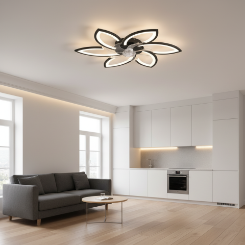 Lustra LED Ventilator ANEMO cu Telecomanda, 36W, D76.5cm, Lumina Rece/Neutra/Calda, Metal si Plastic, Negru [3]