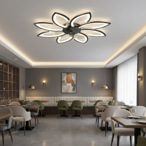 Lustre LED Moderne - Lustra LED Ventilator ANEMO cu Telecomanda, 47W, D87cm, Lumina Rece/Neutra/Calda, Metal si Plastic, Negru