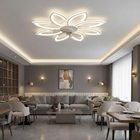 Lustra LED Ventilator ANEMO cu Telecomanda, 48W, D87cm, Lumina Rece/Neutra/Calda, Metal si Plastic, Alb [1]