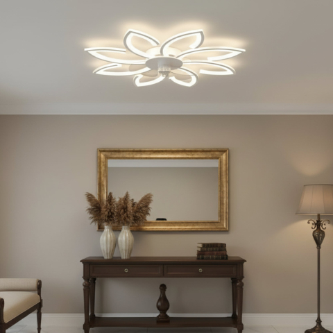 Lustra LED Ventilator ANEMO cu Telecomanda, 48W, D87cm, Lumina Rece/Neutra/Calda, Metal si Plastic, Alb [2]