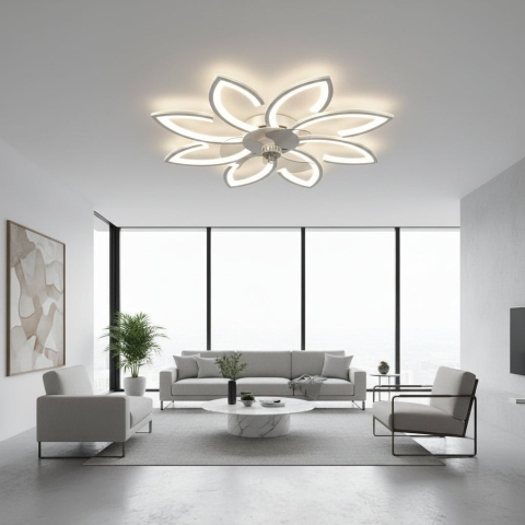 Lustre LED Moderne - Lustra LED Ventilator ANEMO cu Telecomanda, 48W, D87cm, Lumina Rece/Neutra/Calda, Metal si Plastic, Alb