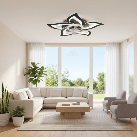 Lustre LED Moderne - Lustra LED Ventilator ANEMO cu Telecomanda, 49W, D85cm, Lumina Rece/Neutra/Calda, Metal si Plastic, Negru