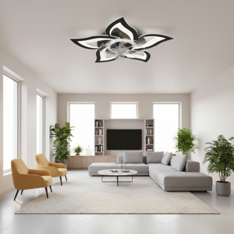 Lustra LED Ventilator ANEMO cu Telecomanda, 49W, D85cm, Lumina Rece/Neutra/Calda, Metal si Plastic, Negru [2]