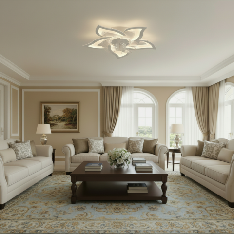 Lustre LED Moderne - Lustra LED Ventilator DAFIA cu Telecomanda, 49W, D85cm, Lumina Rece/Neutra/Calda, Metal si Plastic, Alb