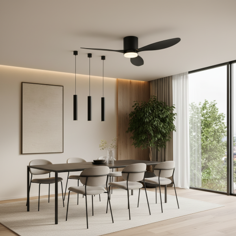 Lustra LED Ventilator VENTIS cu Telecomanda, 21 W, D80cm, Lumina Rece/Neutra/Calda, Metal si Plastic, Negru [1]