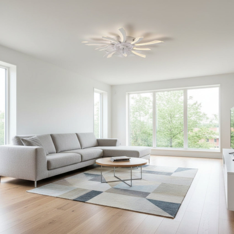 Lustre LED Moderne - Lustra LED Ventilator VIRTULA cu Telecomanda, 29W, D77cm, Lumina Rece/Neutra/Calda, Metal si Plastic, Alb