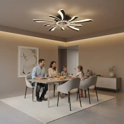 Lustra LED Ventilator VIRTULA cu Telecomanda, 29W, D77cm, Lumina Rece/Neutra/Calda, Metal si Plastic, Negru [2]