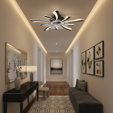 Lustre LED Moderne - Lustra LED Ventilator VIRTULA cu Telecomanda, 29W, D77cm, Lumina Rece/Neutra/Calda, Metal si Plastic, Negru