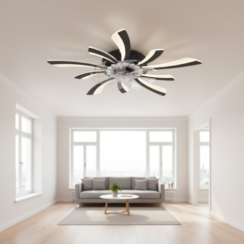 Lustra LED Ventilator VIRTULA cu Telecomanda, 29W, D77cm, Lumina Rece/Neutra/Calda, Metal si Plastic, Negru [3]