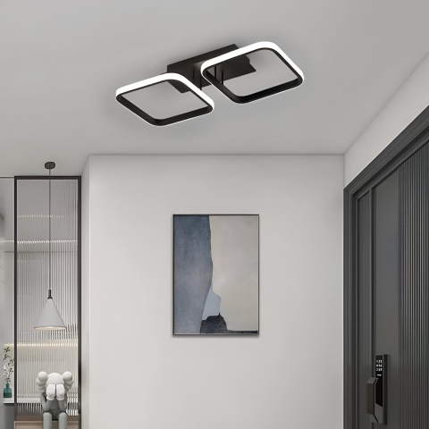 Lustre LED Moderne - Lustra LED VERTEX 21W, 2 Patrate, Liniara, lumina Rece/Calda/Neutra, Neagra