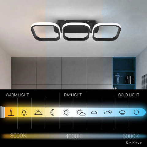 Lustra LED VERTEX 34W, 3 Patrate, Liniara, lumina Rece/Calda/Neutra, Neagra [2]