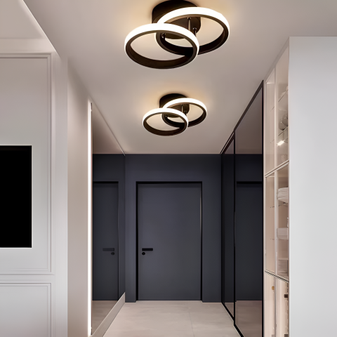 Lustra LED VERTEX CIRCULA 21W, 2 Cercuri, Rame Metalice, lLumina Rece/Calda/Neutra 3000K/4000K/6000K, Negru, Metal [3]