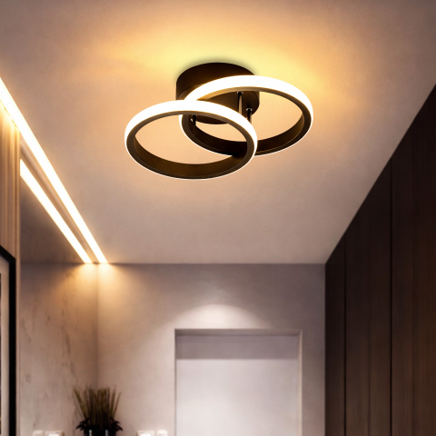 Lustre LED Moderne - Lustra LED VERTEX CIRCULA 21W, 2 Cercuri, Rame Metalice, lLumina Rece/Calda/Neutra 3000K/4000K/6000K, Negru, Metal