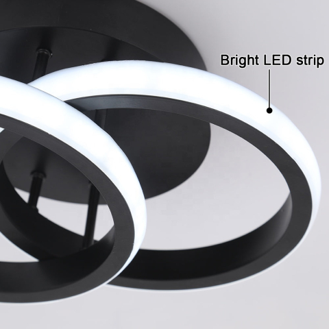 Lustra LED VERTEX CIRCULA 21W, 2 Cercuri, Rame Metalice, lLumina Rece/Calda/Neutra 3000K/4000K/6000K, Negru, Metal [1]