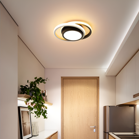 Lustre LED Moderne - Lustra LED VERTEX FUSION 21W, 2 Cercuri, Rame Metalice, lumina Rece/Calda/Neutra, Alb/Negru