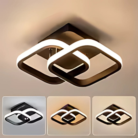 Lustra LED VERTEX Matrix Romburi Suprapuse, Rame Metalice, 24W, 2 Romburi, Lumina Rece/Calda/Neutra 3000K/4000K/6000K, Negru, Metal si Silicon [1]