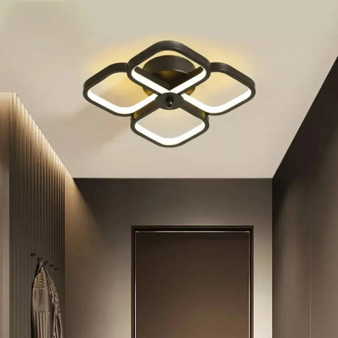 Lustre LED Moderne - Lustra LED VERTEX Tesser 34W, 4 Patrate, lumina Rece/Calda/Neutra, Negru