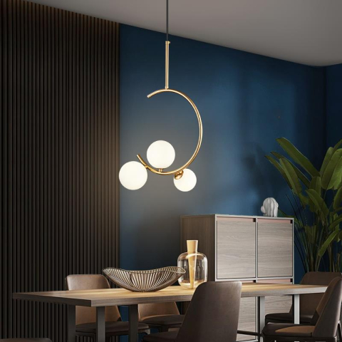 Lustre LED Moderne - Lustra LOFT Atrium, 3x G9, Alb Auriu, Metal, Inaltime Reglabila