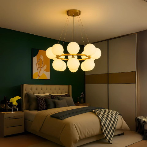 Lustre LED Moderne - Lustra LOFT Chamber, 15x G9, Alb Auriu, Metal, Inaltime Reglabila, Modern