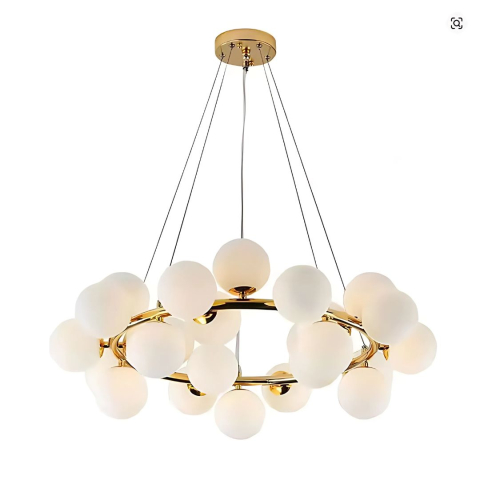 Lustre LED Moderne - Lustra LOFT Chamber, 25x G9, Alb Auriu, Metal, Inaltime Reglabila, Modern