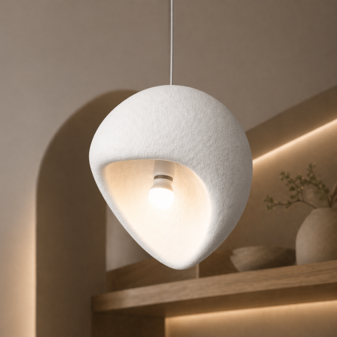 Lampi, Aplice si Corpuri de iluminat Smart - Lustra Moderna AERA, 30 cm, Suspendata, 1 X E27, Alb, Metal si Spuma, Inaltime Reglabila