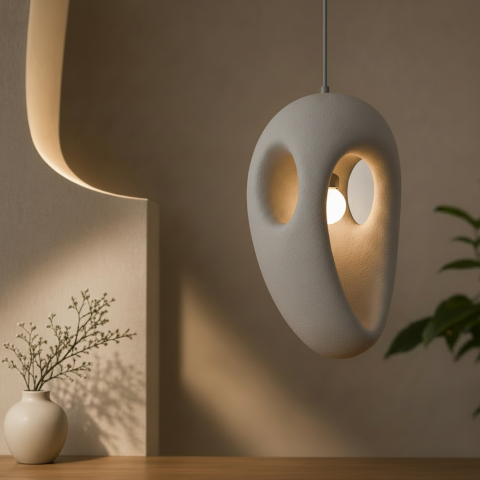 Lustre LED Moderne - Lustra Moderna EON Eleganza, 49 cm, Suspendata, 1 X E27, Gri, Metal si Spuma, Inaltime Reglabila