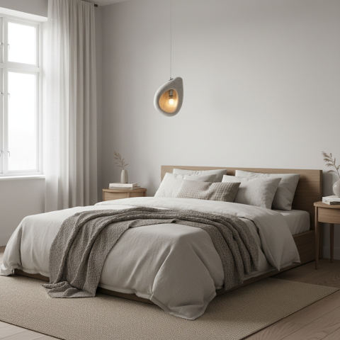Produse Alessandro - Lustra Moderna FOAMER, 35 cm, Suspendata, 1x E27, Alb, Metal si Spuma, Inaltime Reglabila